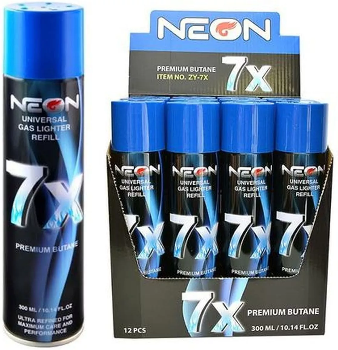 12 CAN of NEON 7X Butane Fuel Lighter Refill Gas, Blue