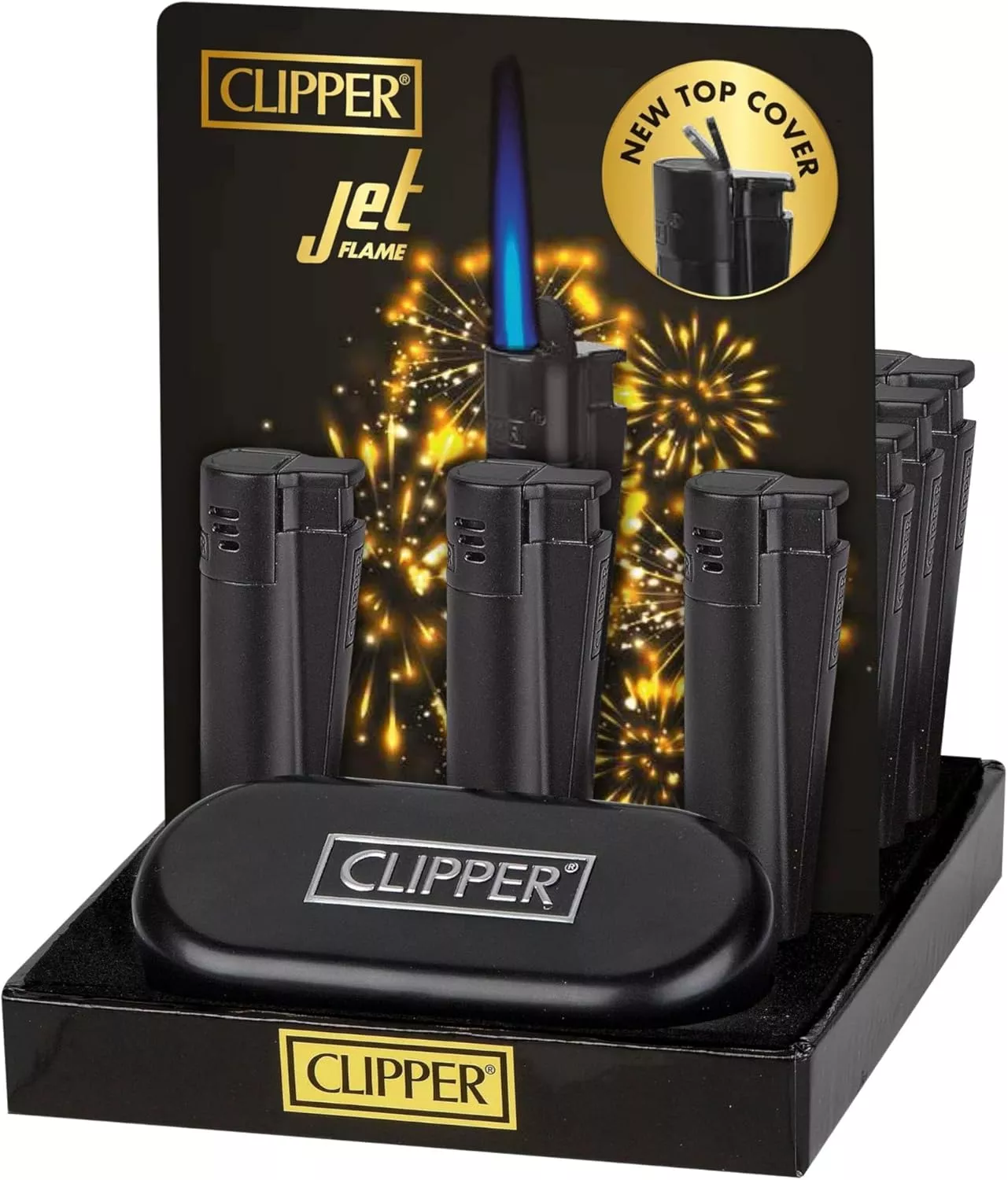 1X Clipper Metal Lighter(CMKJ11) – Black Color Torch Lighter Bundles with KATZONE Silicone Protective Sleeve