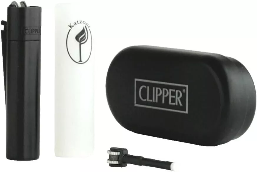 1X Clipper Metal Lighter(CP11) – Black Color Bundles with KATZONE Silicone Protective Sleeve + Extra Flint System