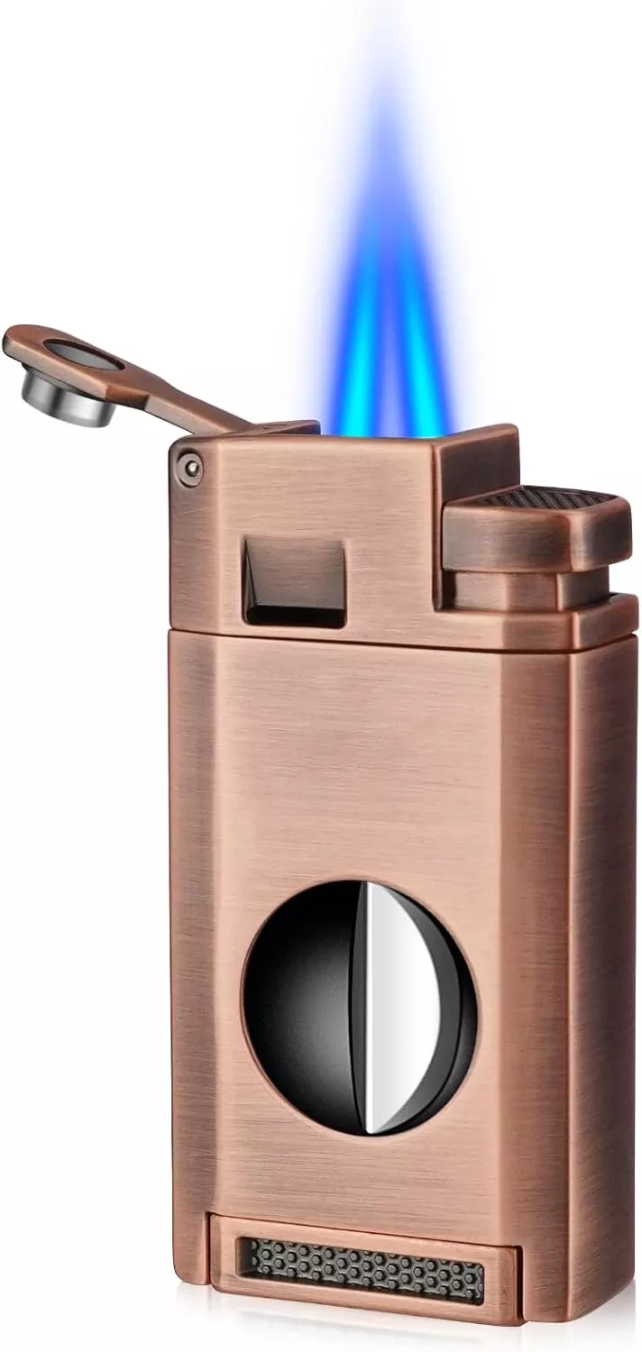 Cigar Torch Lighter Butane Refill Cigar Accessories Cigar Lighter and Cutter Jet Lighter Cigar Kit Set for Men (Rose)