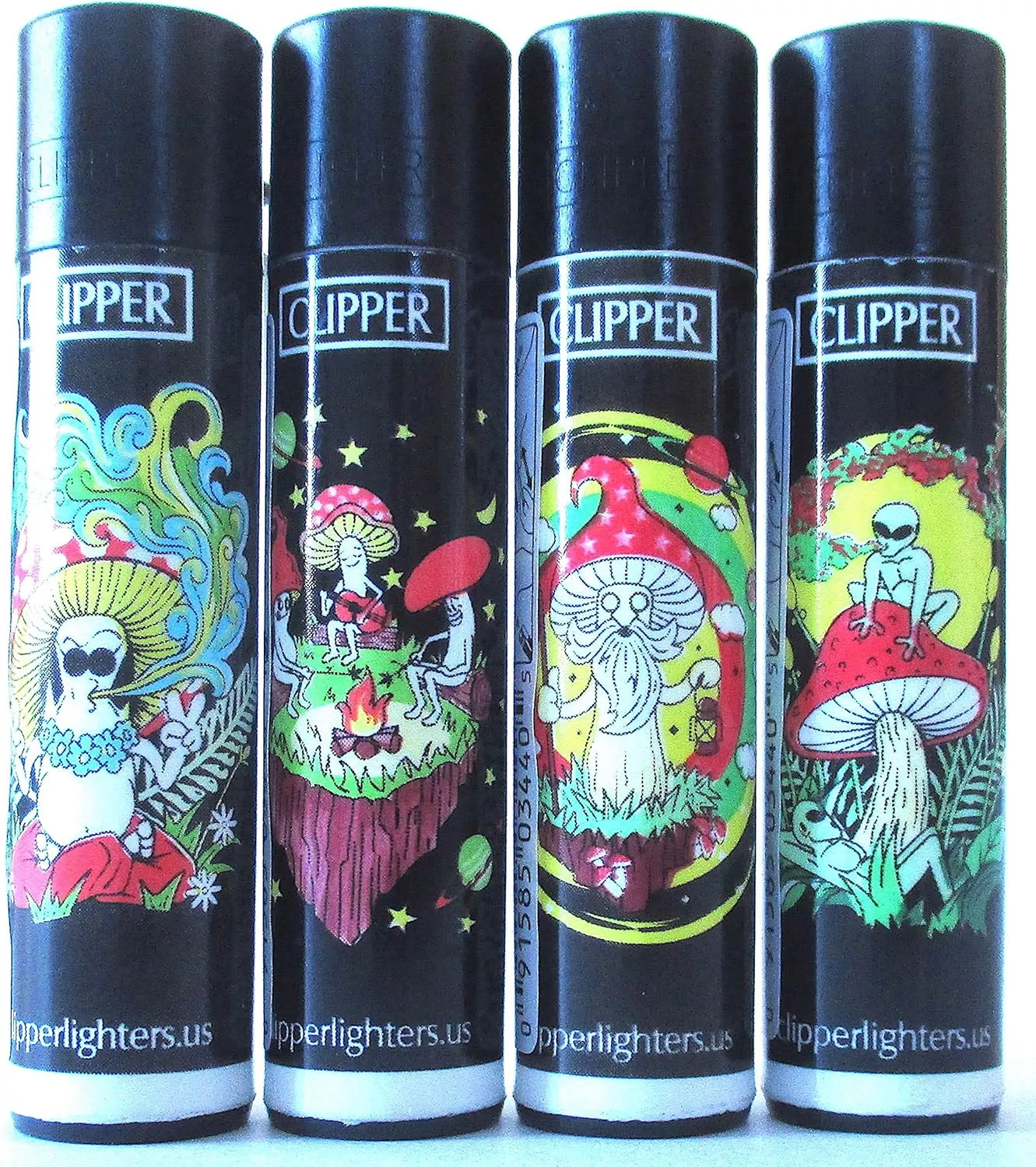 Clipper Groovy Psychedelic Mushrooms Refillable Lighters Lot of 4