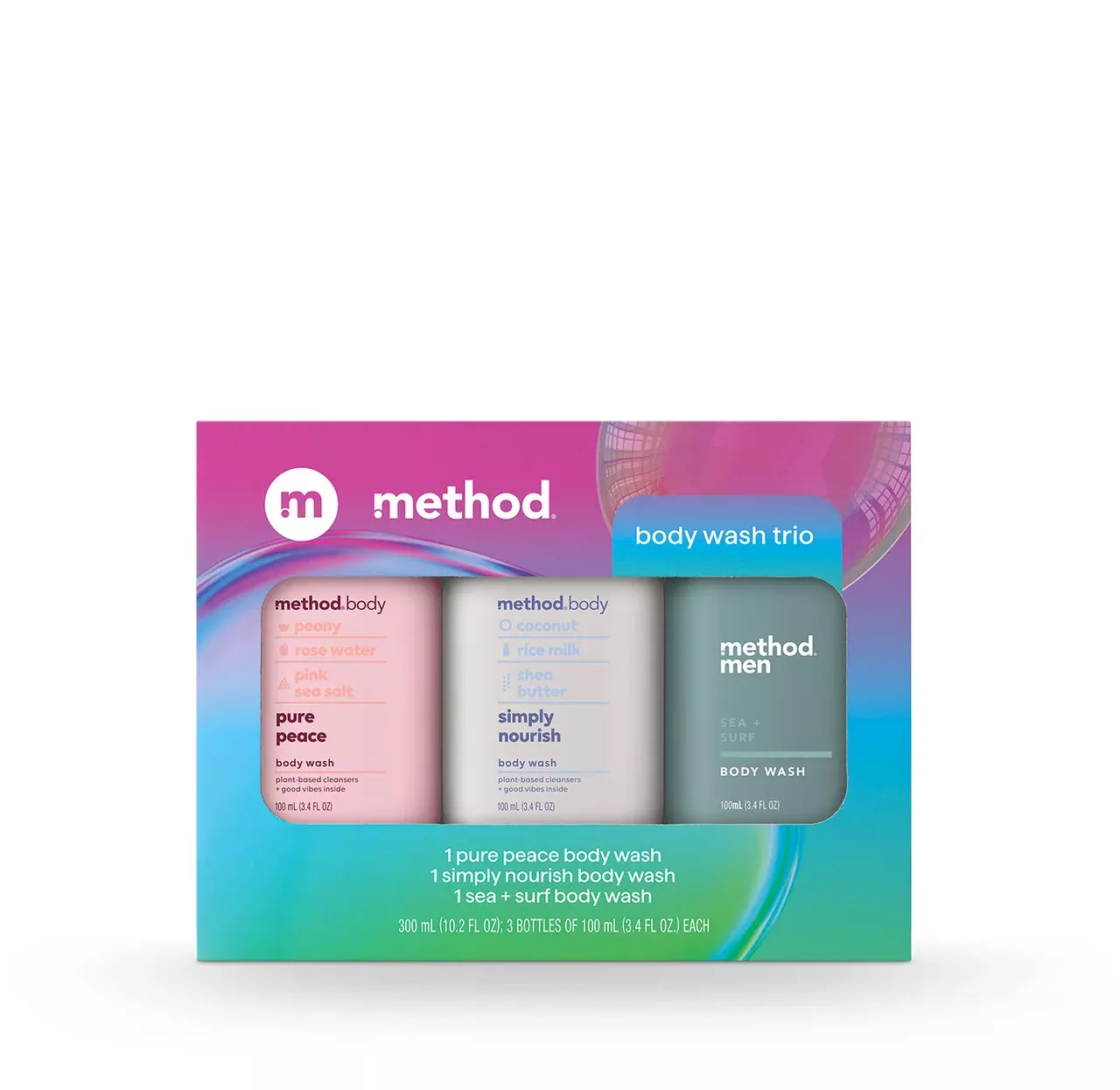 travel-sized gift set body wash trio, 10.2 oz– method products