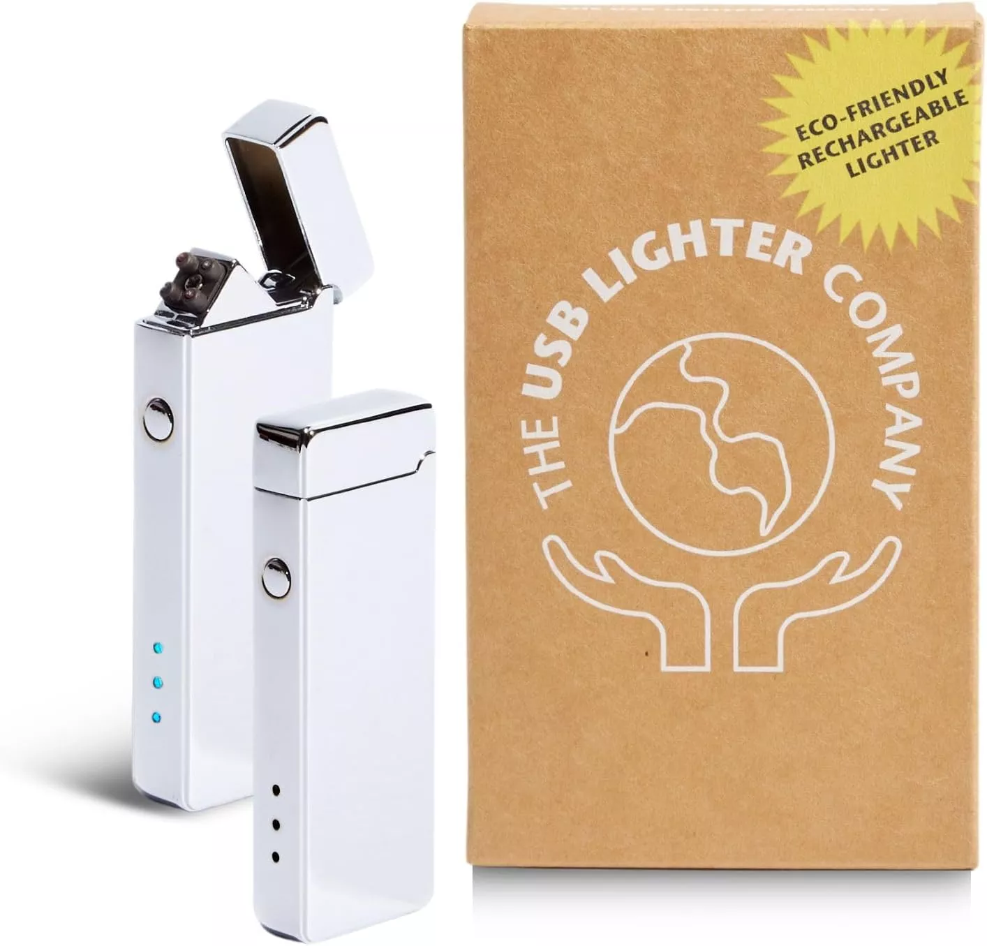 USB Lighter Co. Pocket Electric Dual Arc Windproof Flameless USB Rechargeable Lighter Portable for Candle Camping BBQ Grill Gift Outdoors (Silver)