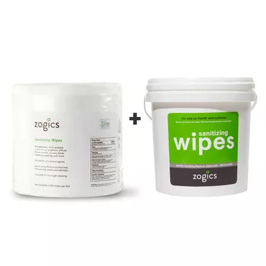 Zogics Hand & Surface Sanitizing Wipes and Portable Wipes Bucket, 2,000 wipes