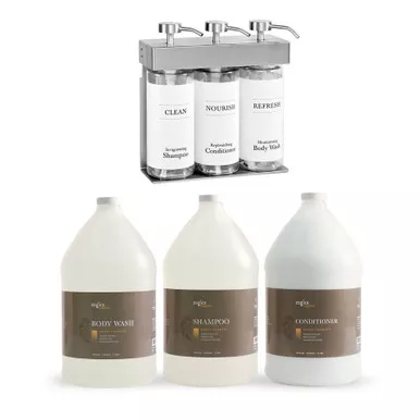 Zogics Organics Bath & Body Care Gallon Sampler Case + Solera 3 Chamber Oval Dispenser